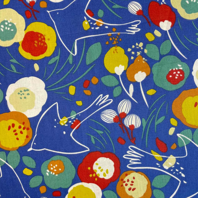 Algodón estampado KIBIRD Azul / Multicolor vintage